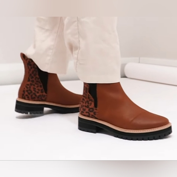 Toms Dakota Leather Leopard Dark Ember Oiled Chelsea Womens Ankle Boots Size 10 - Picture 8 of 12